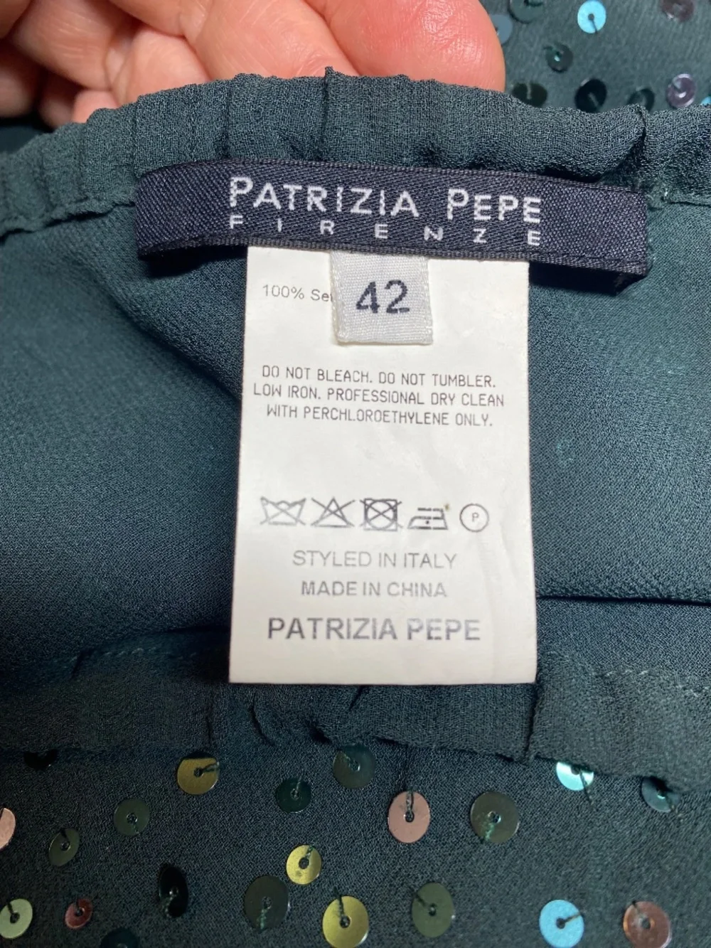 Patrizia Pepe Y2K Forest Green Sequin Asymmetric Handkerchief Skirt 42 / 6 NWOT